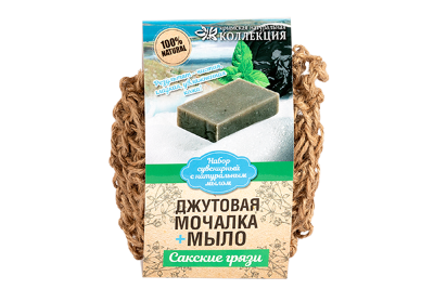 Мочалка вязаная с мылом "Сакская грязь"
