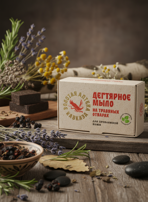 Дегтярное мыло на травяных отварах для проблемной кожи, 100 г
