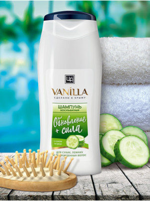 Шампунь VANILLA для сухих, ломких и поврежденных волос с огуречным соком, 250 г
